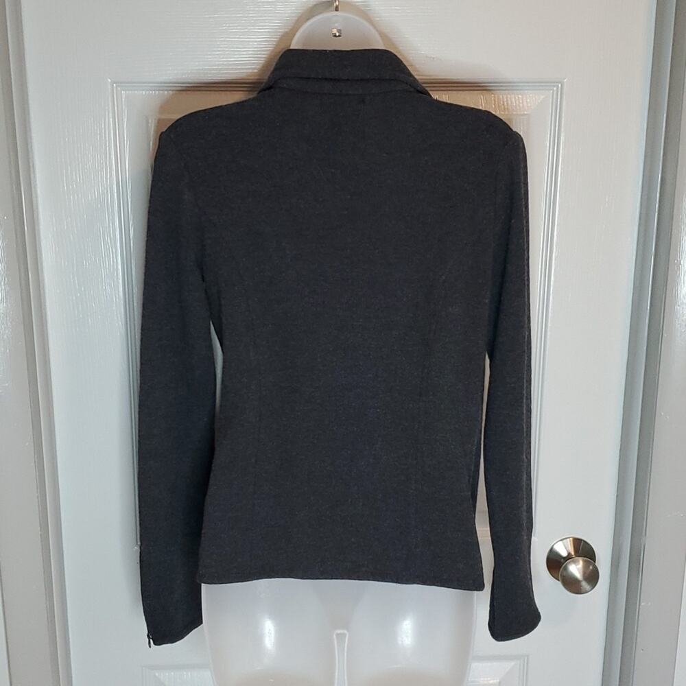 Adrienne Vittadini Black Charcoal Knit Wool Asymmetric Zip Moto Jacket SZ S - Picture 7 of 9